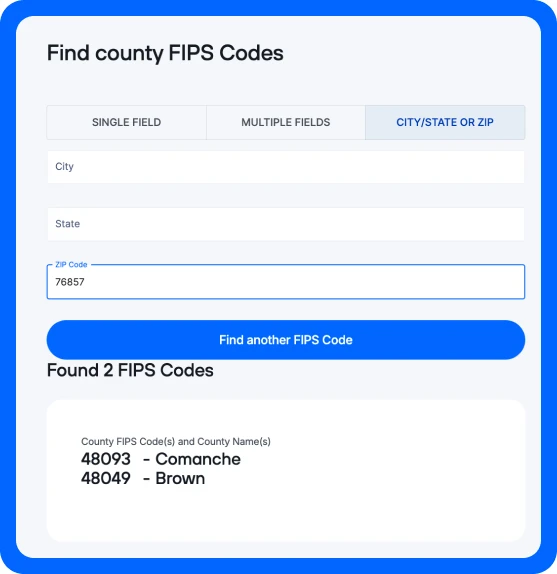 Output showing two counties for one ZIP Code