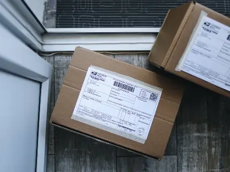 Packages with shipping address stickers