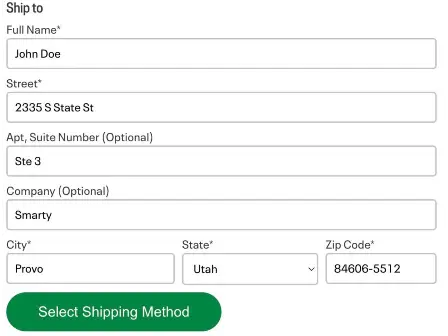 Example of fully filled out address with an address line 2