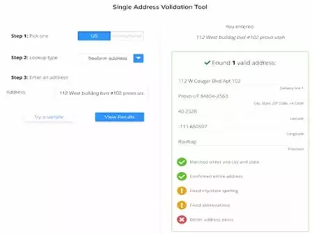 Validation Tool Showing a Corrected Address Change