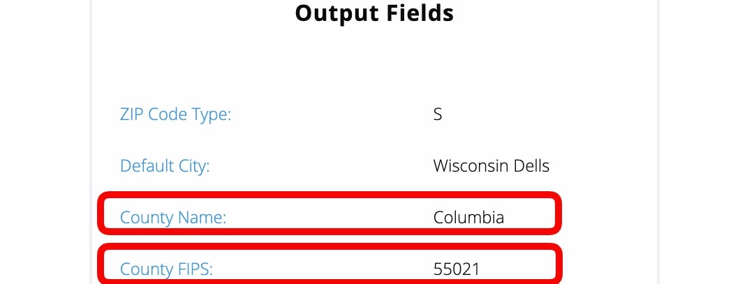 Default County and FIPS Code Displayed