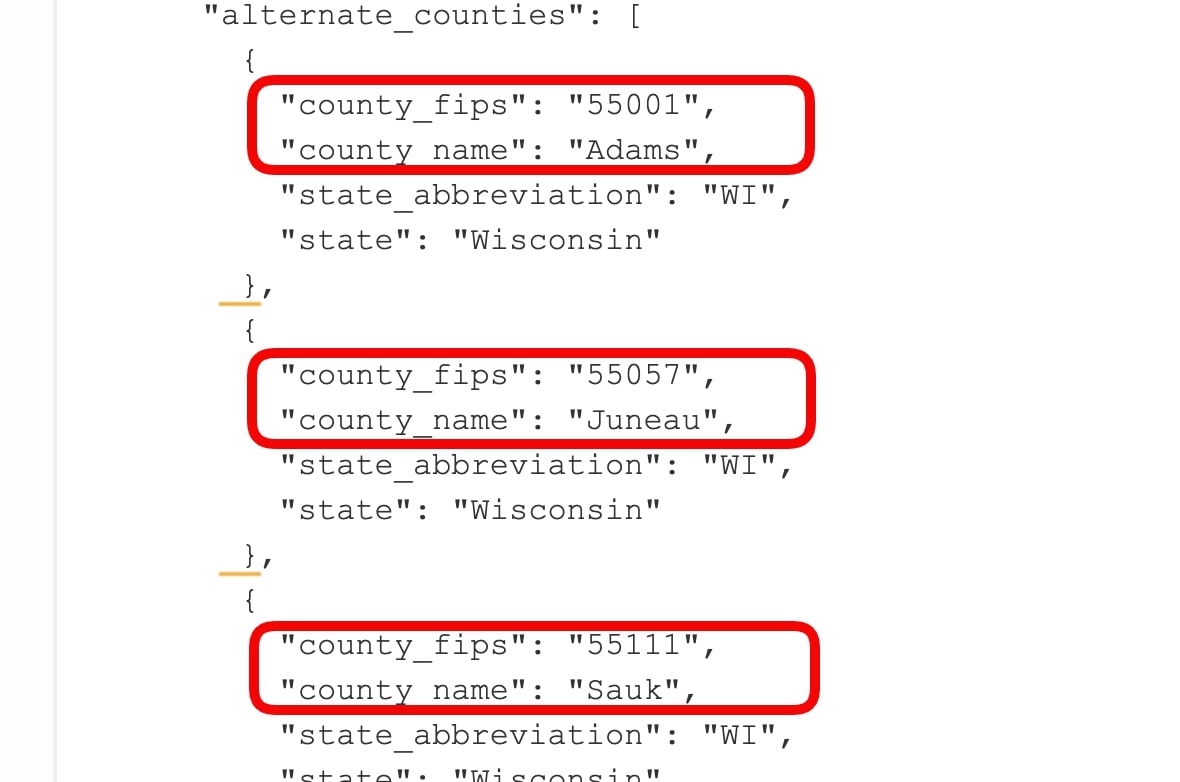 Multiple FIPS Codes JSON Output