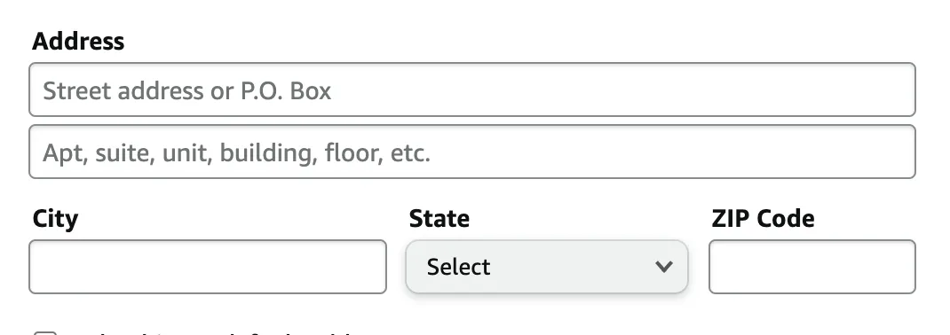 Empty address form box