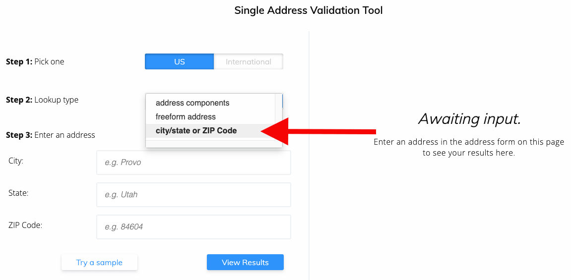 Find county by ZIP Code step 2 - Choose city/state or ZIP Code