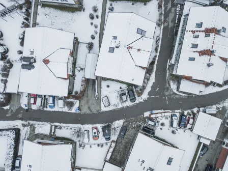 Eagle eyed view of snow covered rooftops