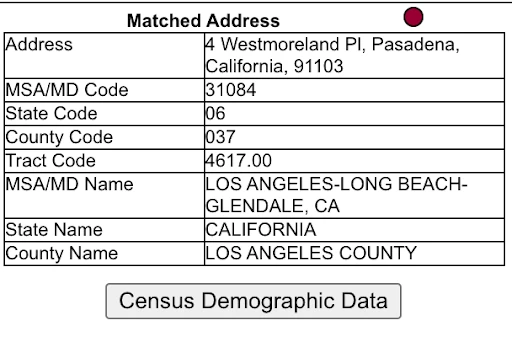 Screenshot of how FFIEC Geocoding works