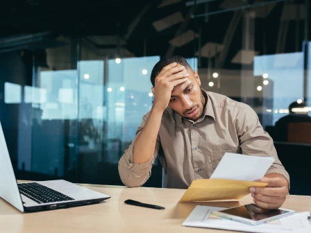 Businessman looking at rejected mail