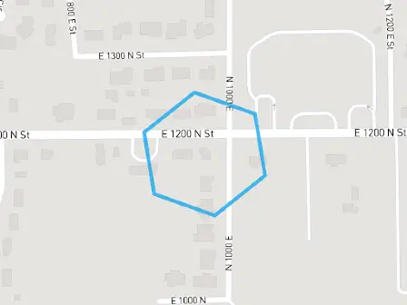 A PlaceKey hexagon overlaid on a residential street map