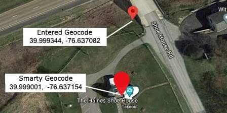 Step 5c: see the distance between your entered geocode and the geocode output