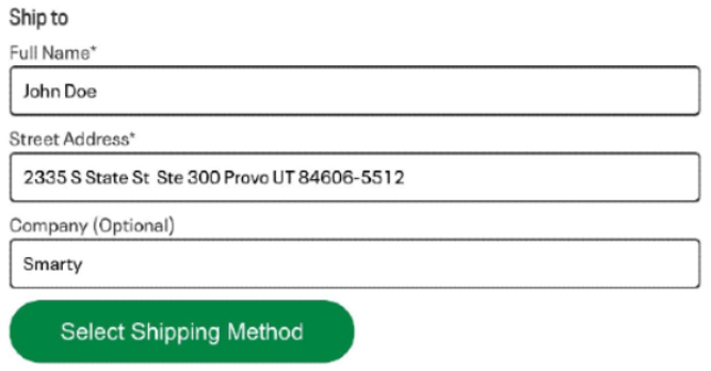 Fully filled out online shipping address example