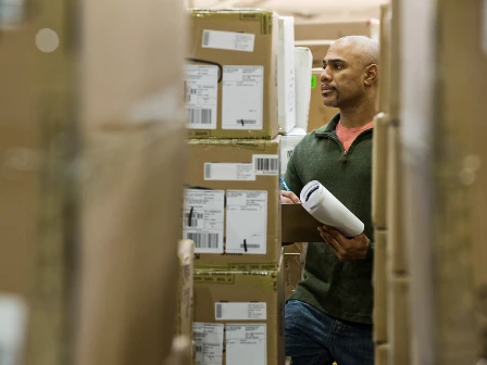 Warehouse worker tracking packages