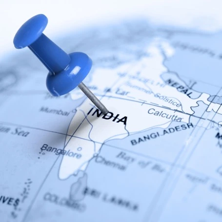 pushpin in a map located in India