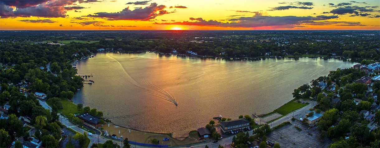 View of the lake at sunset