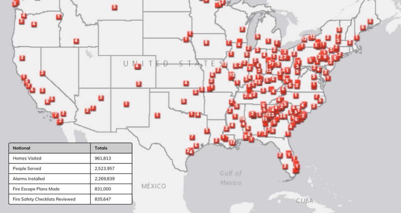 Mapped physical locations from consolidated address data where the Red Cross has documented lives saved.