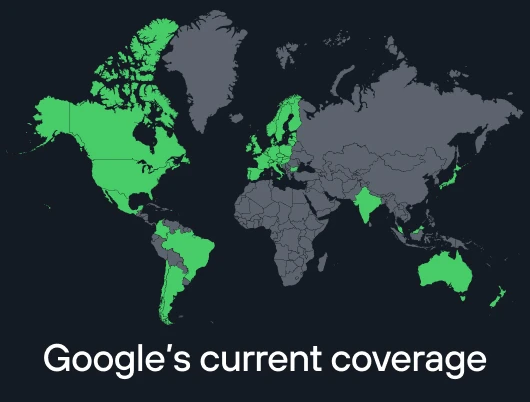A map of Google's coverage