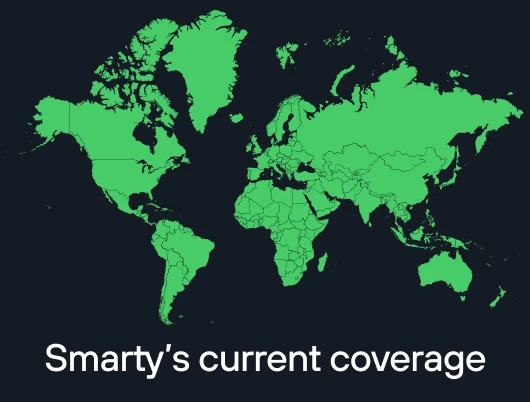 A map showing Smarty's current coverage