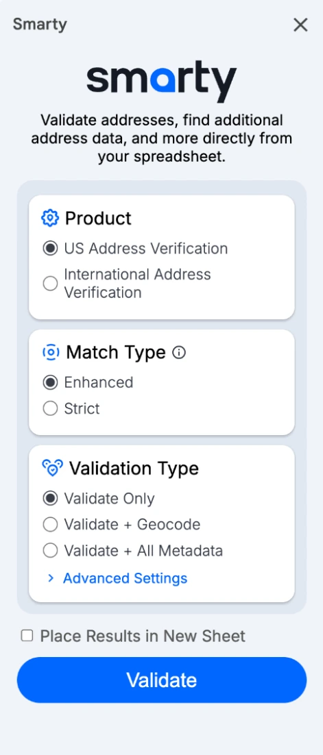 The Smarty add-on in Google Sheets