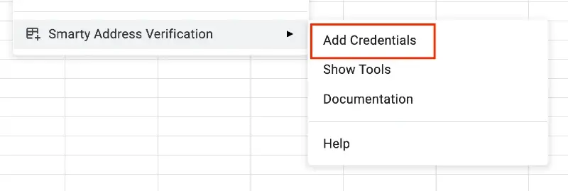 Google Sheets Extension add credentials button