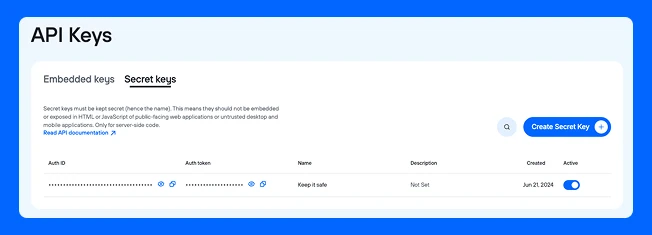 Screenshot of getting a postal code api secret key, auth ID, and auth token