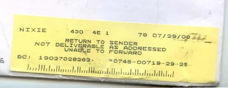 Return to Sender - Not Deliverable As Addressed