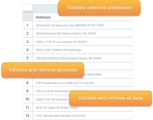 Google Sheets plugin address validation features