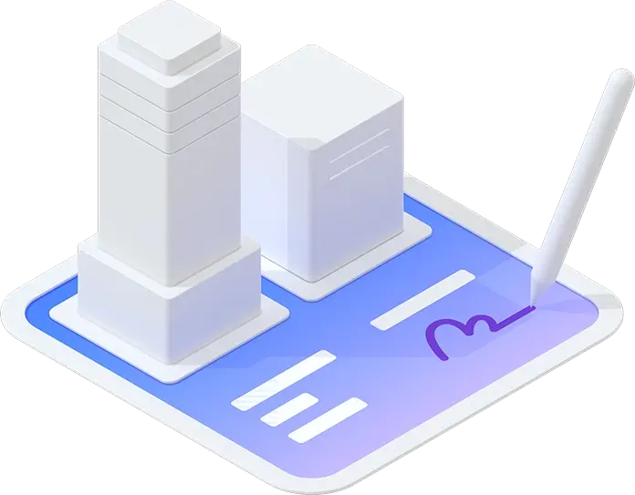 Isometric illustration of a digital drawing pad with a stylized map, featuring a stylus drawing on it and minimalist buildings, representing address autocomplete functionality.