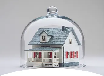 View of property under a glass cake topper to symbolize protection and insurance