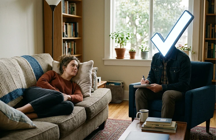 woman receiving address validation and therapeutic validation at the same time