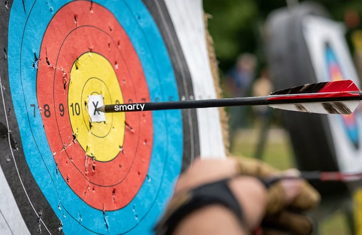 Arrow hitting the bullseye of a target