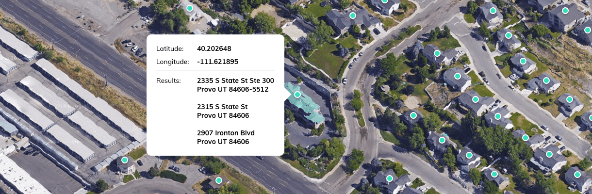 US Reverse Geocoding reveals the address from longitude and latitude coordinates